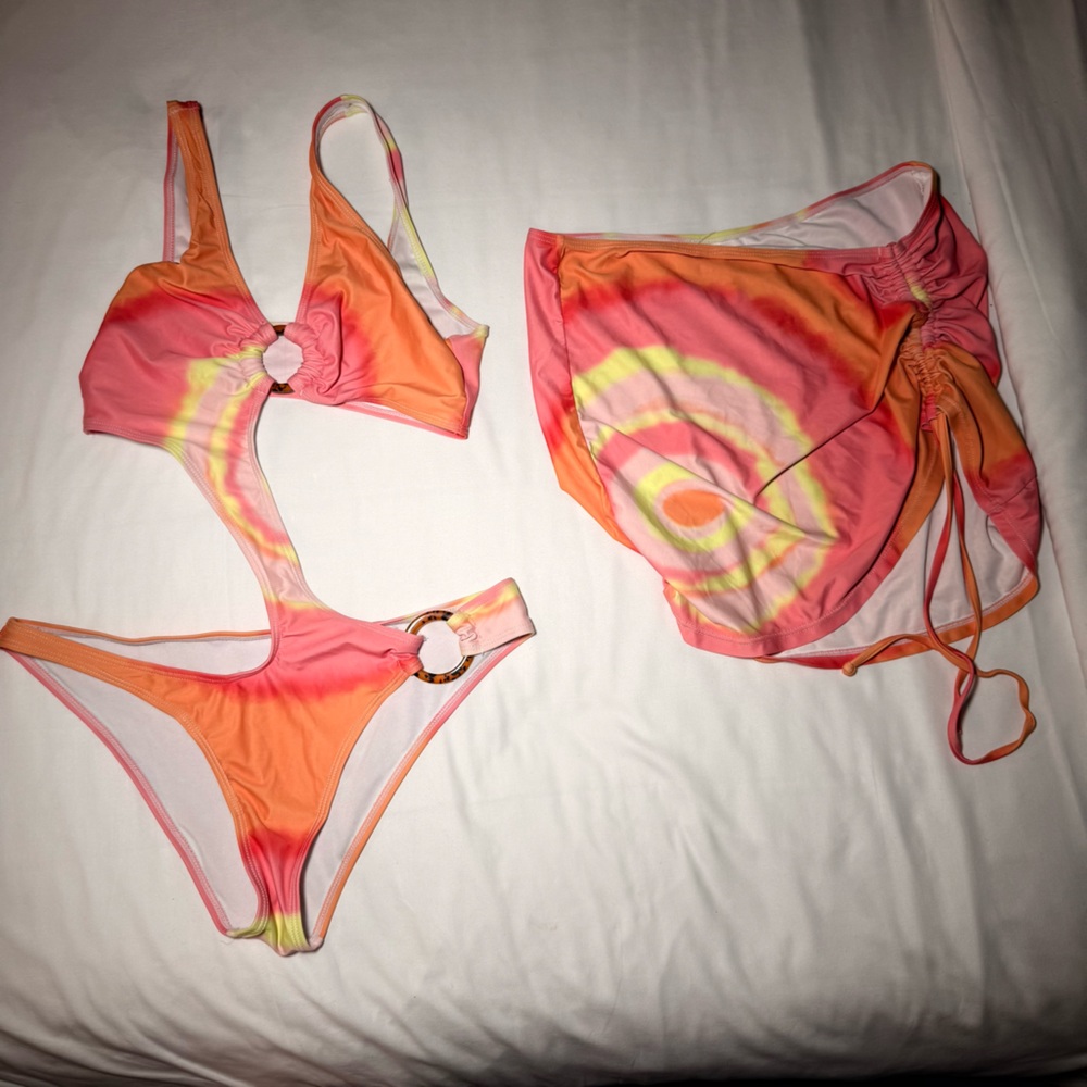 Vibrant Tie-Dye Orange, yellow , and pink one piece Set with skirt size medium